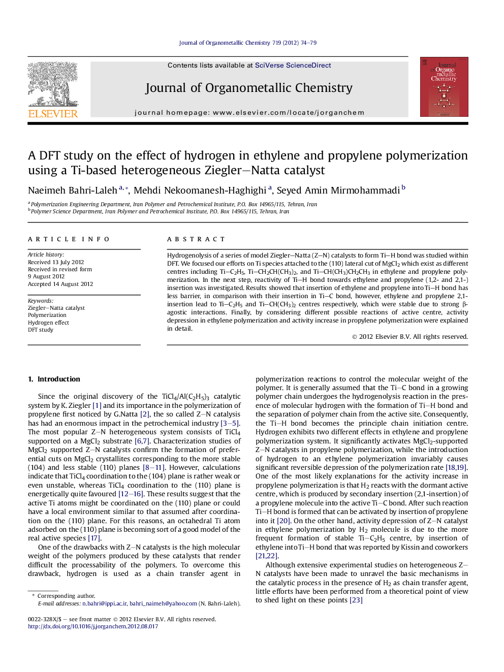 A DFT study on the effect of hydrogen in ethylene and propylene polymerization using a Ti-based heterogeneous Ziegler-Natta catalyst