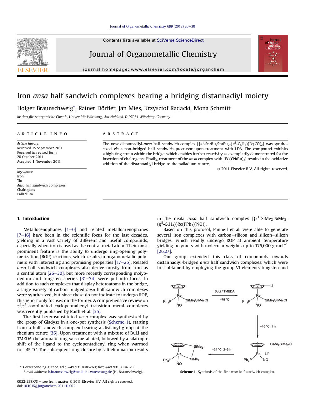 Iron ansa half sandwich complexes bearing a bridging distannadiyl moiety