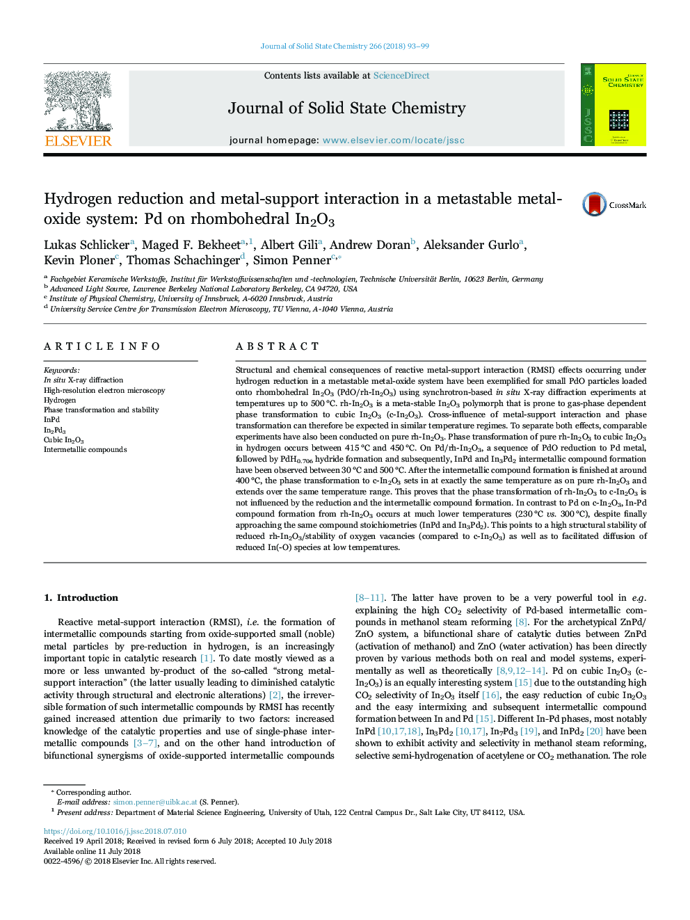 Hydrogen reduction and metal-support interaction in a metastable metal-oxide system: Pd on rhombohedral In2O3