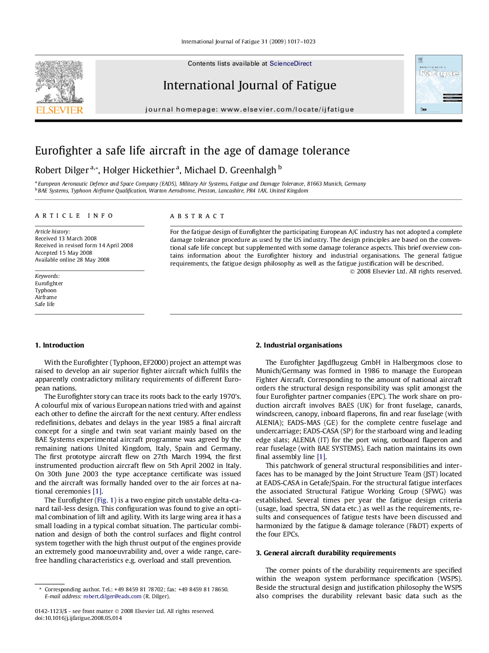Eurofighter a safe life aircraft in the age of damage tolerance