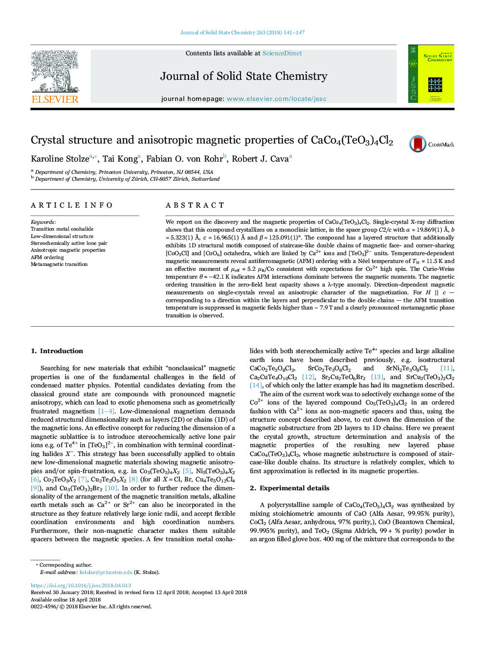 Crystal structure and anisotropic magnetic properties of CaCo4(TeO3)4Cl2