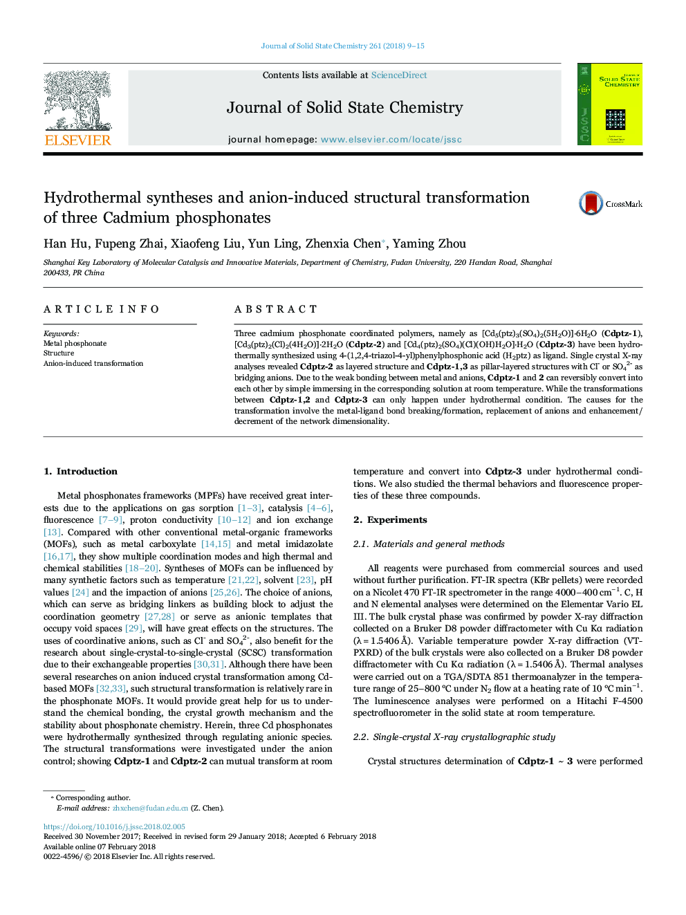 Hydrothermal syntheses and anion-induced structural transformation of three Cadmium phosphonates