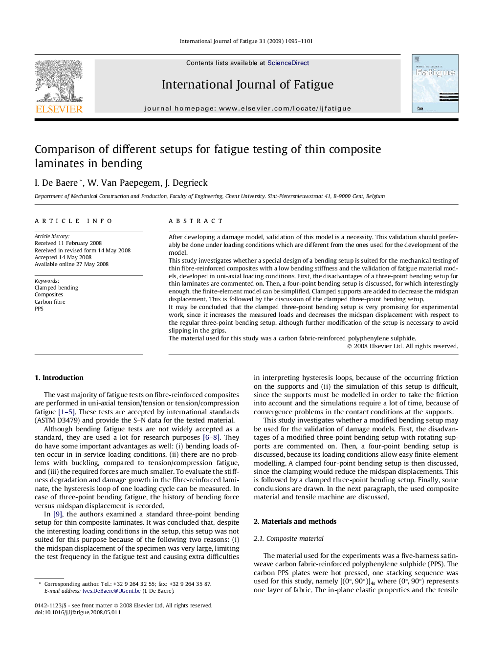 Comparison of different setups for fatigue testing of thin composite laminates in bending