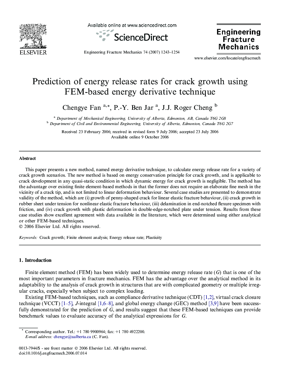 Prediction of energy release rates for crack growth using FEM-based energy derivative technique