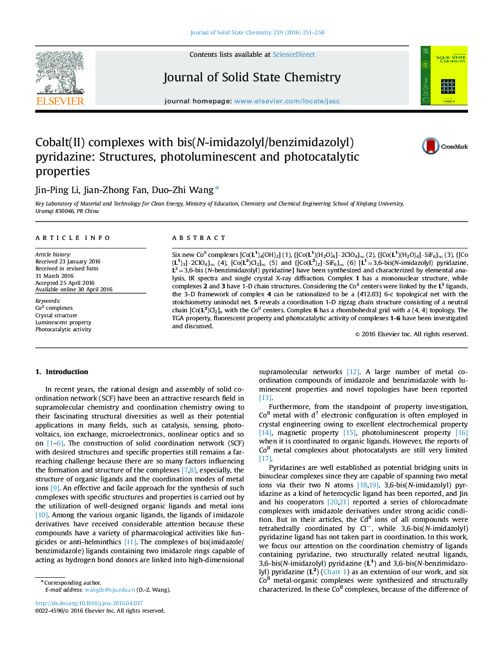 Cobalt(II) complexes with bis(N-imidazolyl/benzimidazolyl) pyridazine: Structures, photoluminescent and photocatalytic properties