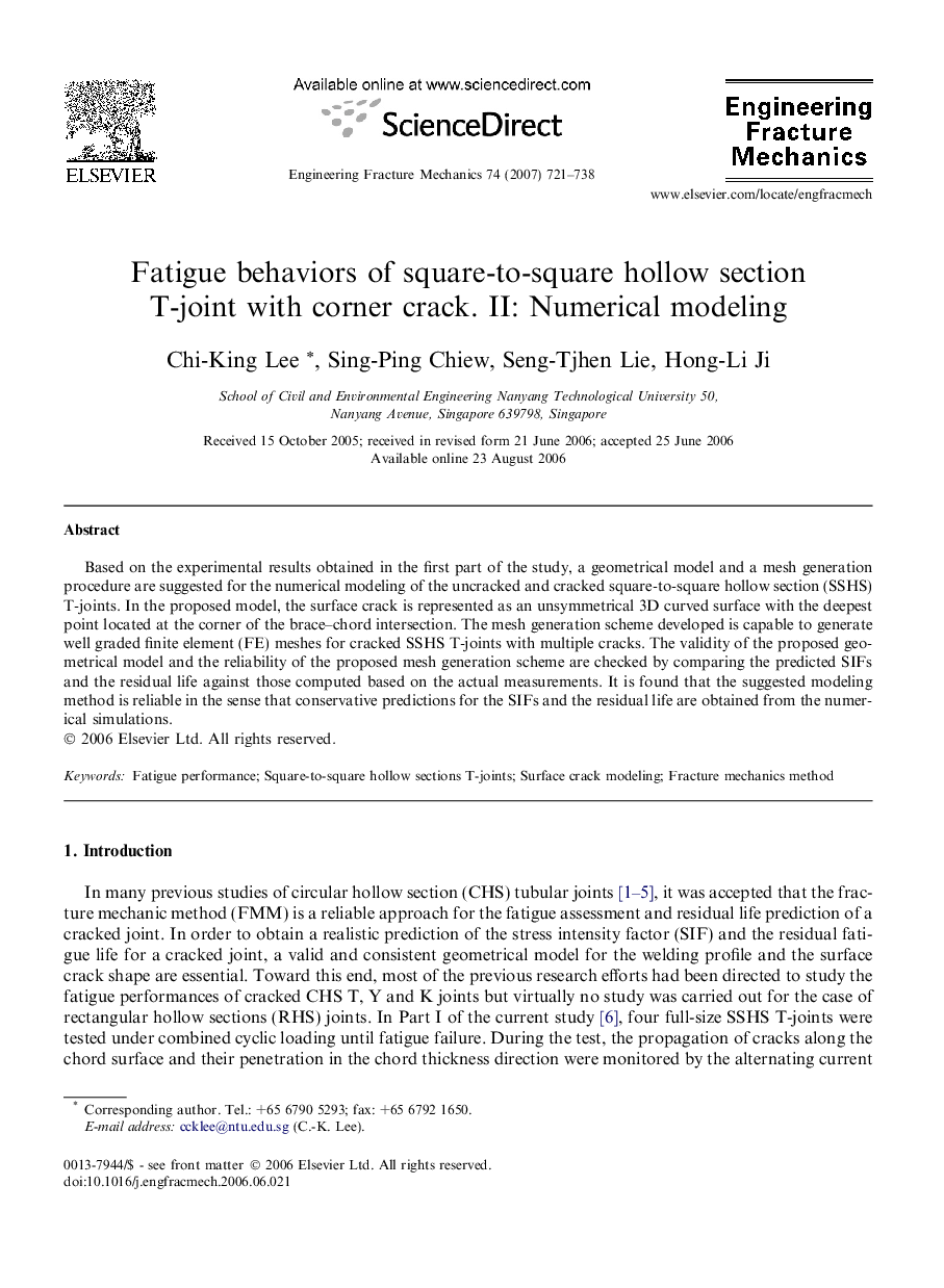 Fatigue behaviors of square-to-square hollow section T-joint with corner crack. II: Numerical modeling