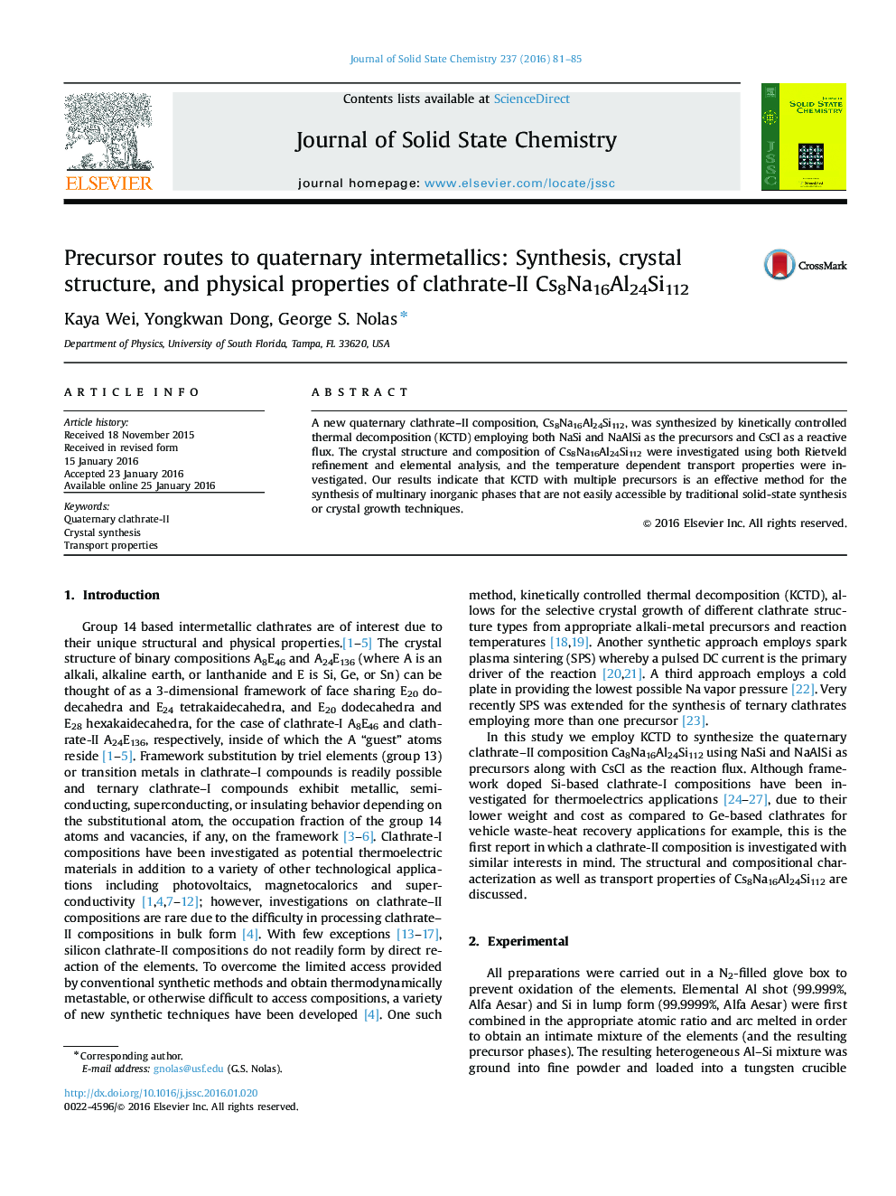 Precursor routes to quaternary intermetallics: Synthesis, crystal structure, and physical properties of clathrate-II Cs8Na16Al24Si112