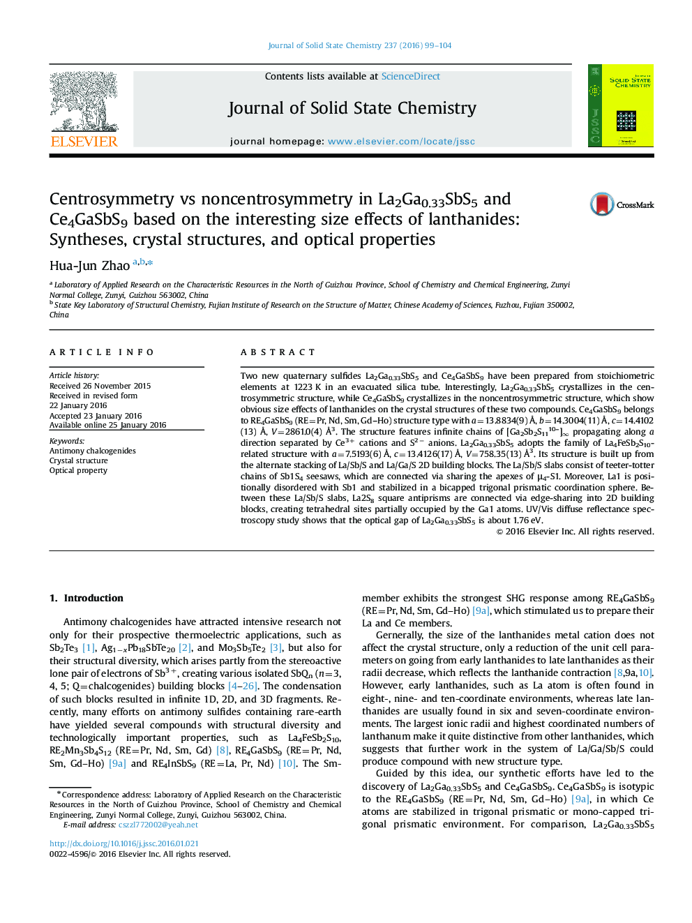 Centrosymmetry vs noncentrosymmetry in La2Ga0.33SbS5 and Ce4GaSbS9 based on the interesting size effects of lanthanides: Syntheses, crystal structures, and optical properties