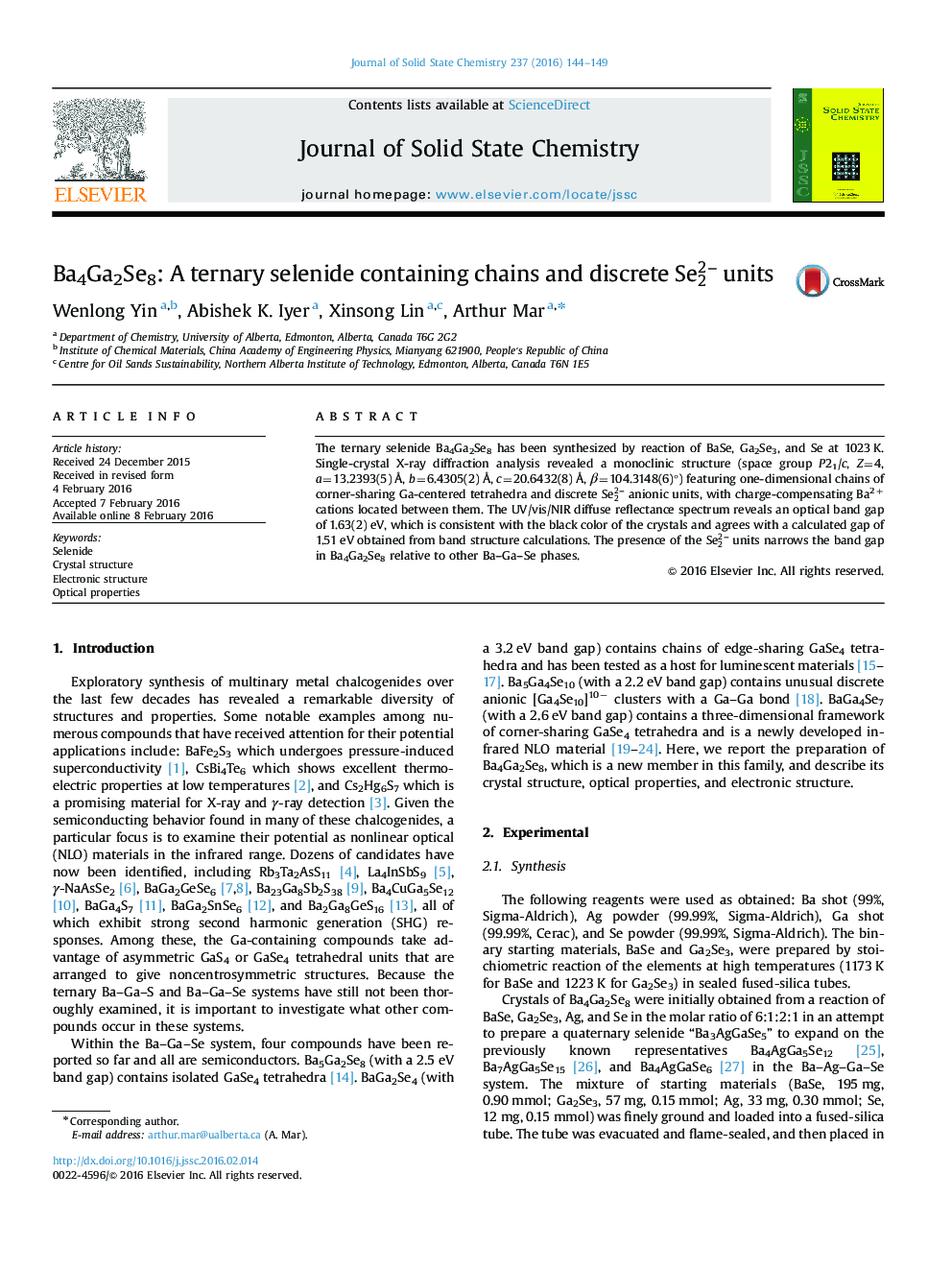 Ba4Ga2Se8: A ternary selenide containing chains and discrete Se22â units