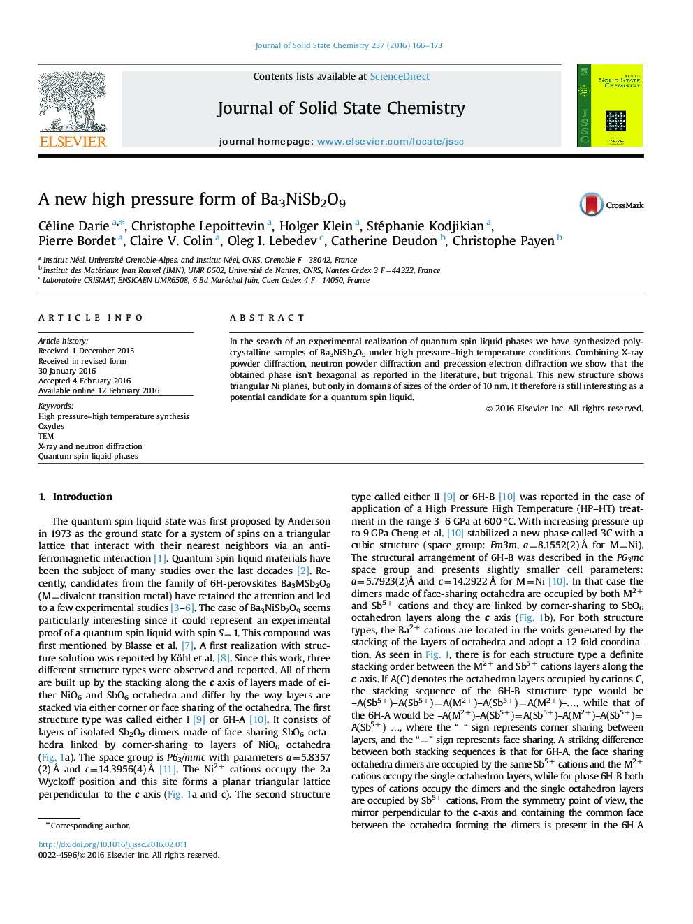 A new high pressure form of Ba3NiSb2O9