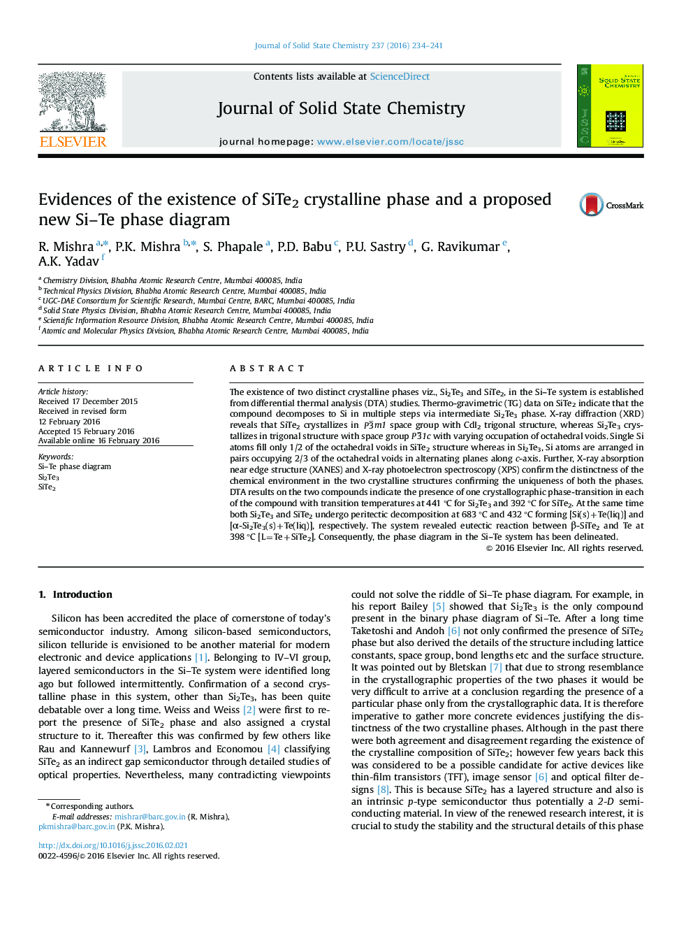 Evidences of the existence of SiTe2 crystalline phase and a proposed new Si-Te phase diagram