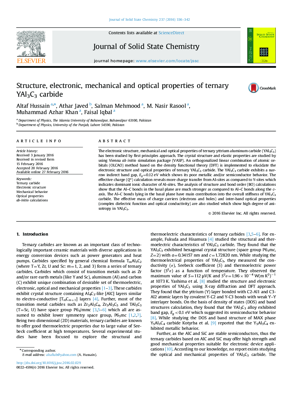 Structure, electronic, mechanical and optical properties of ternary YAl3C3 carbide