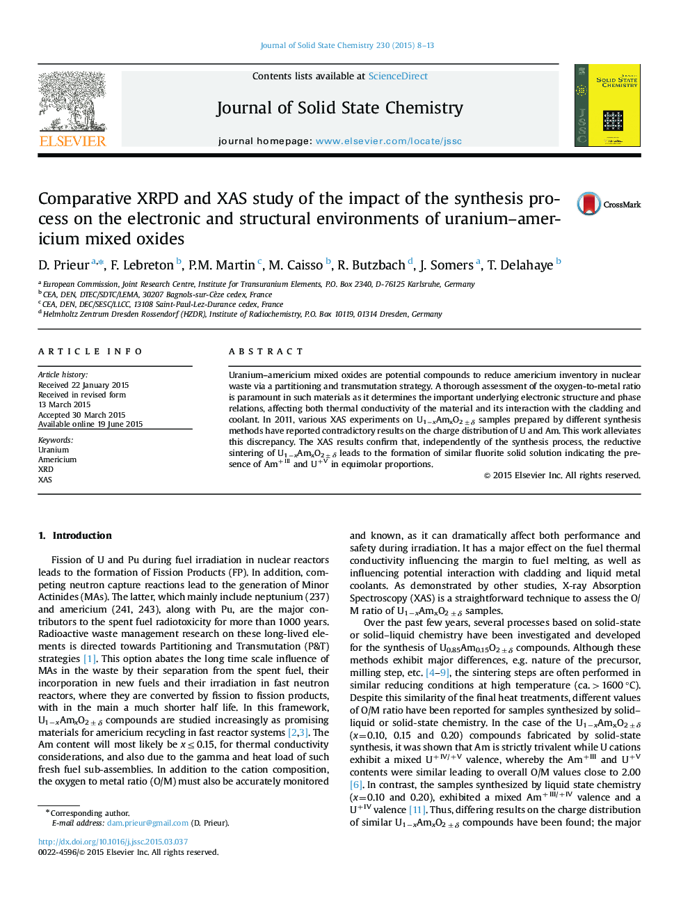 Comparative XRPD and XAS study of the impact of the synthesis process on the electronic and structural environments of uranium-americium mixed oxides