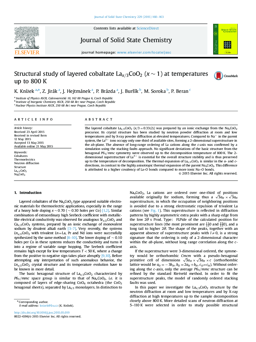 Structural study of layered cobaltate Lax/3CoO2 (x~1) at temperatures up to 800Â K