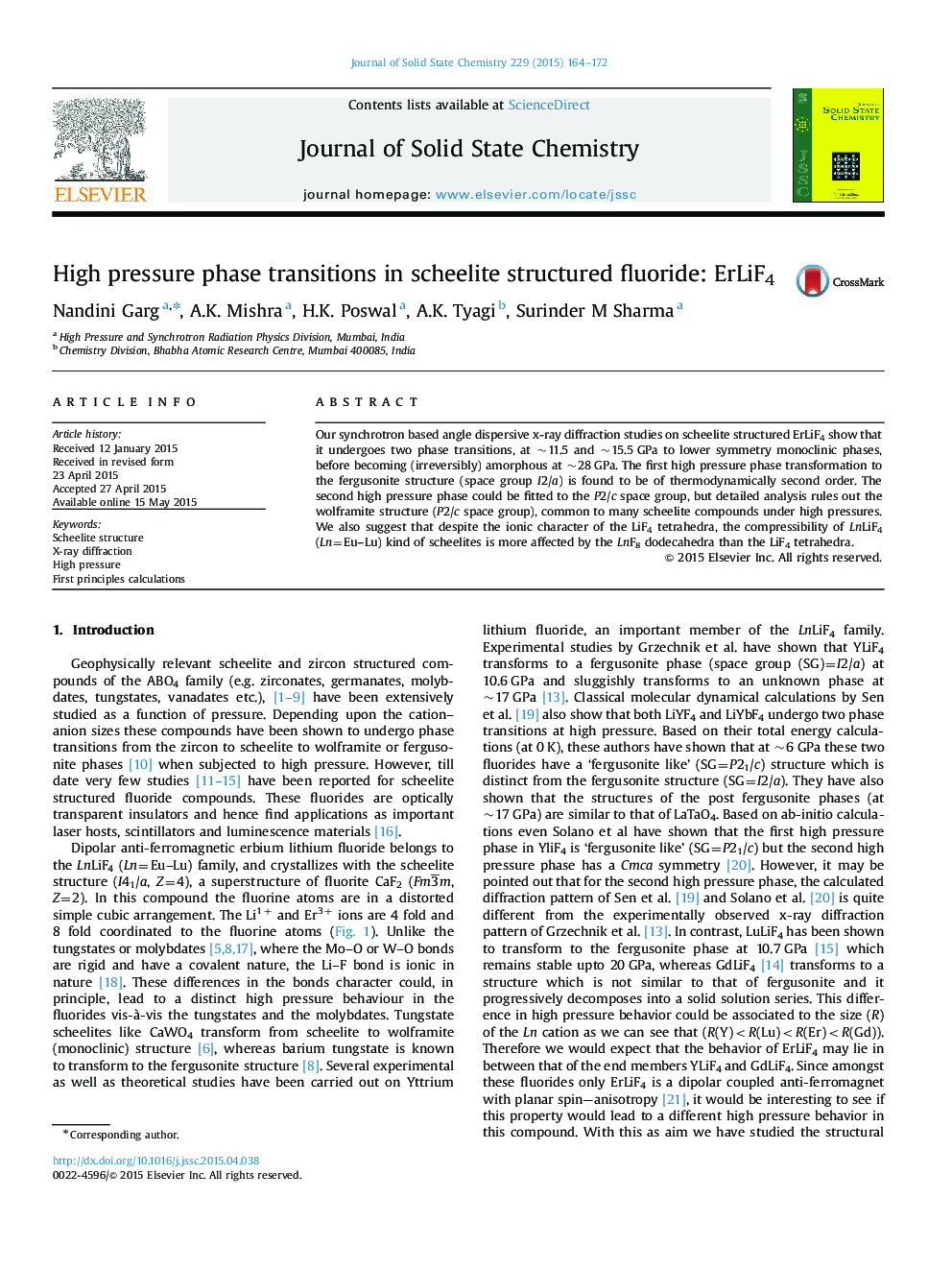 High pressure phase transitions in scheelite structured fluoride: ErLiF4