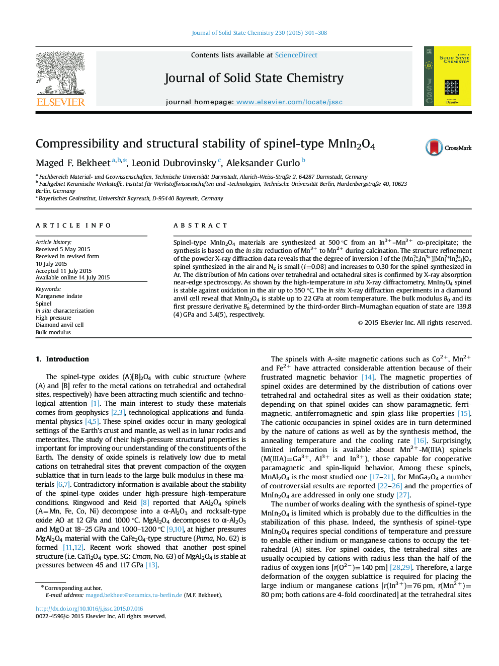 Compressibility and structural stability of spinel-type MnIn2O4