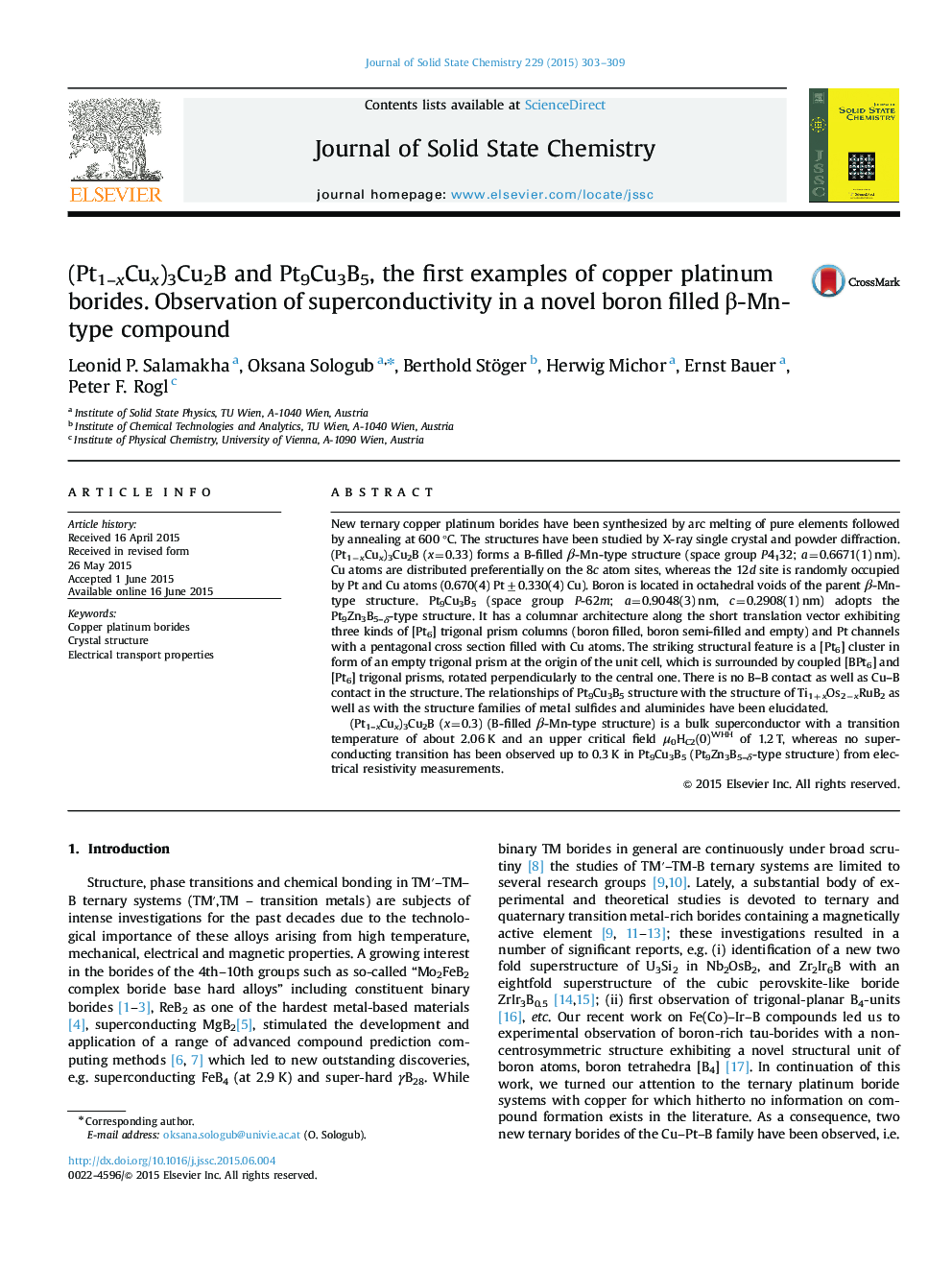 (Pt1-xCux)3Cu2B and Pt9Cu3B5, the first examples of copper platinum borides. Observation of superconductivity in a novel boron filled Î²-Mn-type compound