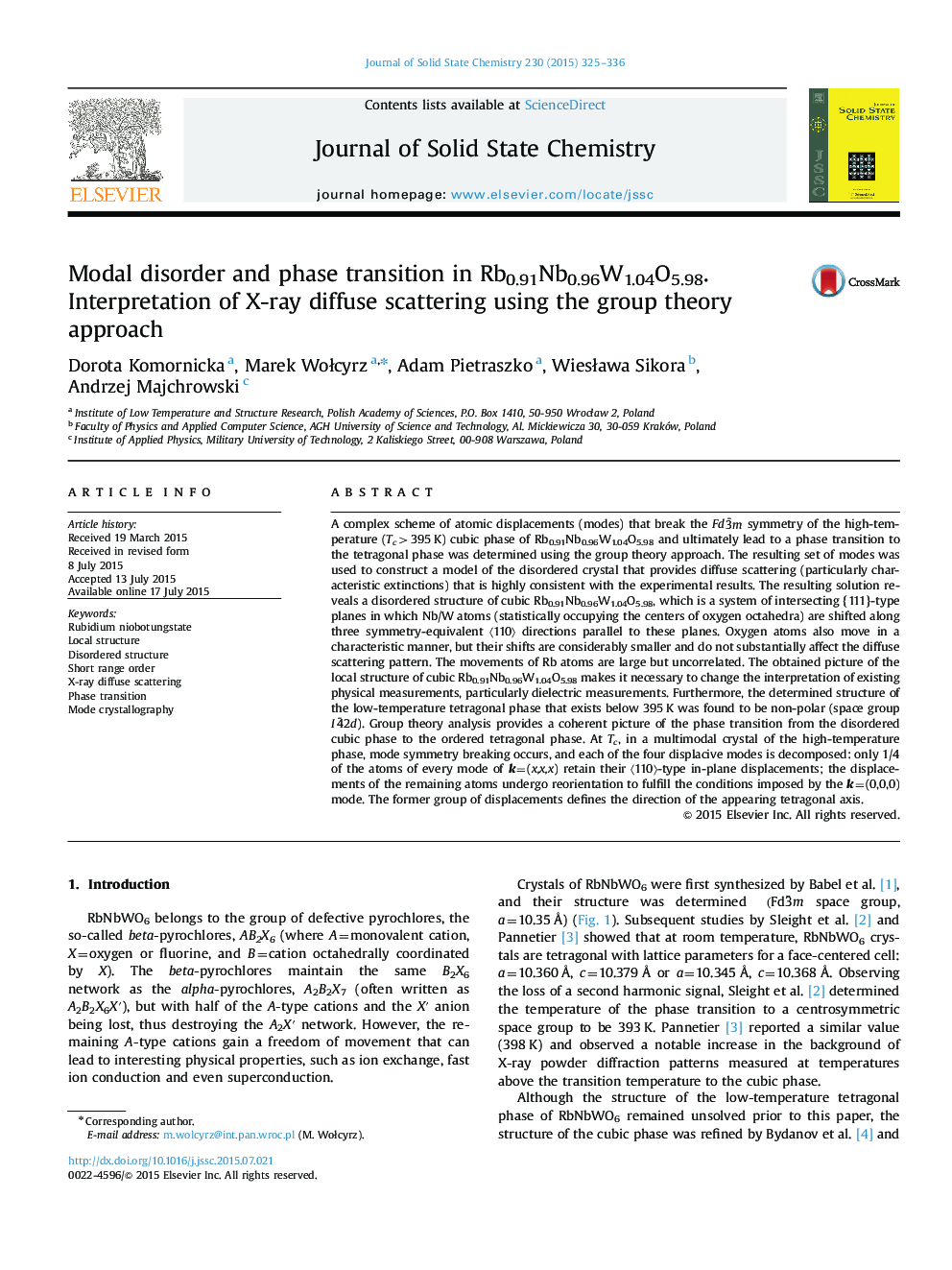 Modal disorder and phase transition in Rb0.91Nb0.96W1.04O5.98. Interpretation of X-ray diffuse scattering using the group theory approach