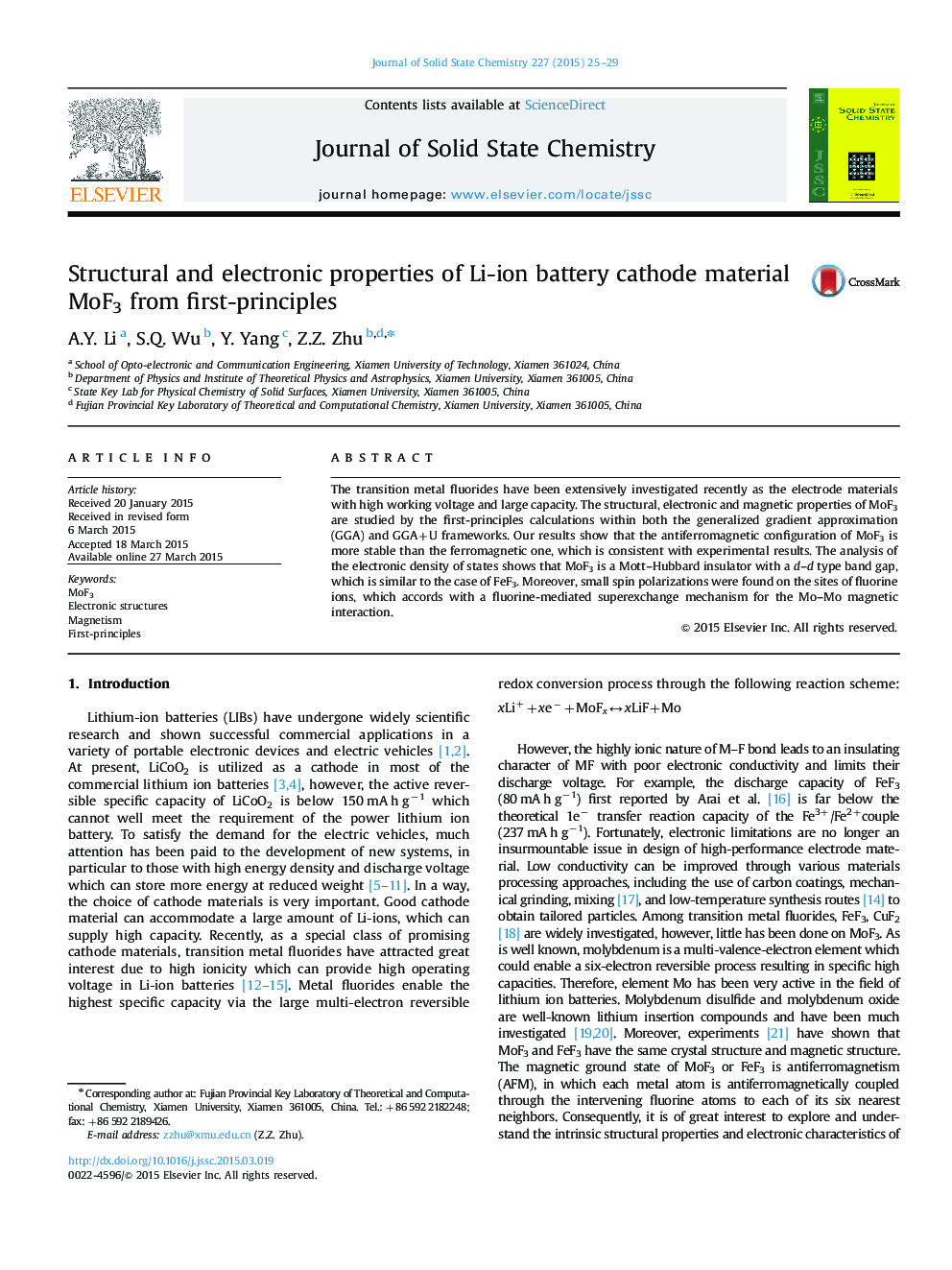 Structural and electronic properties of Li-ion battery cathode material MoF3 from first-principles