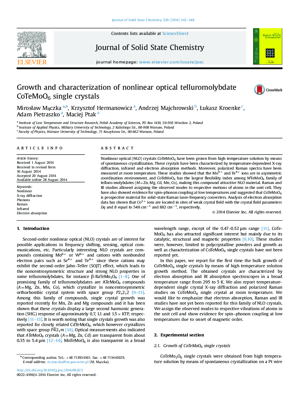 Growth and characterization of nonlinear optical telluromolybdate CoTeMoO6 single crystals