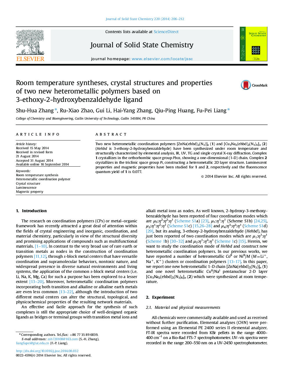 Room temperature syntheses, crystal structures and properties of two new heterometallic polymers based on 3-ethoxy-2-hydroxybenzaldehyde ligand