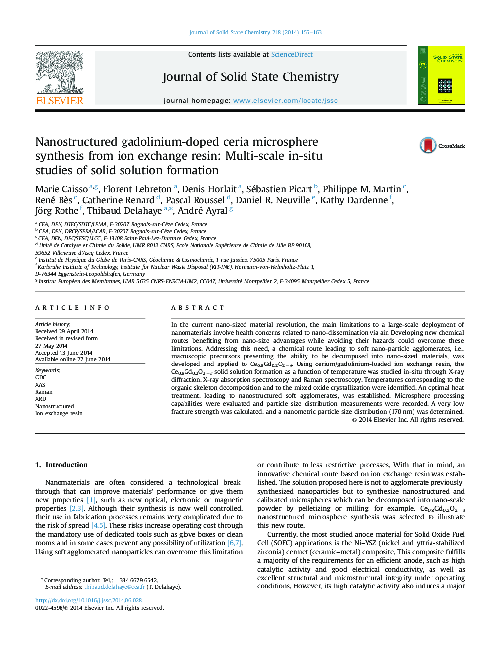 Nanostructured gadolinium-doped ceria microsphere synthesis from ion exchange resin: Multi-scale in-situ studies of solid solution formation