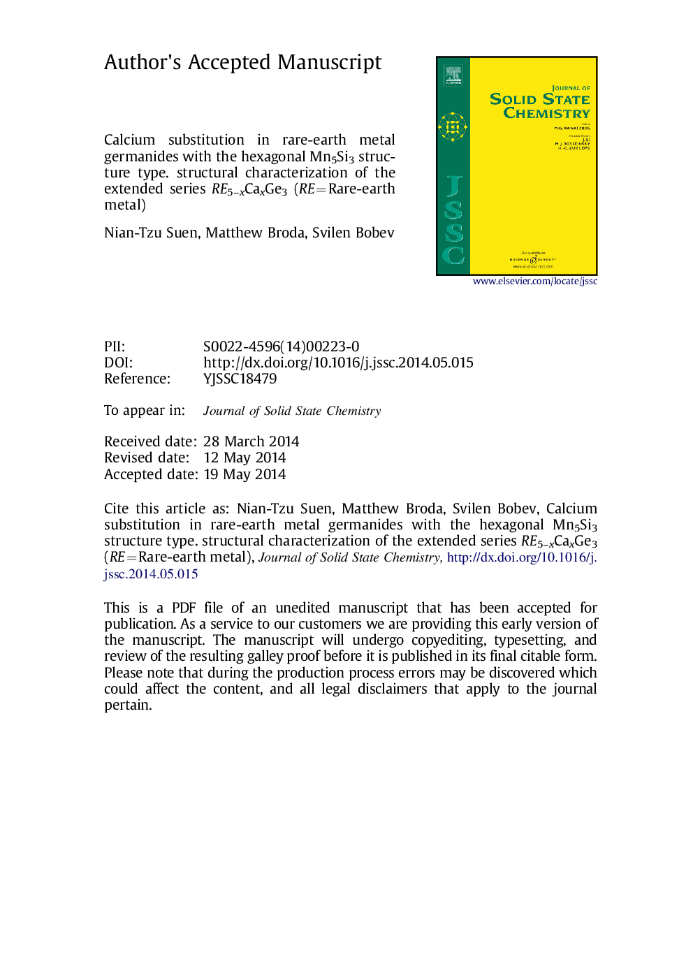 Calcium substitution in rare-earth metal germanides with the hexagonal Mn5Si3 structure type. structural characterization of the extended series RE5-xCaxGe3 (RE=Rare-earth metal)