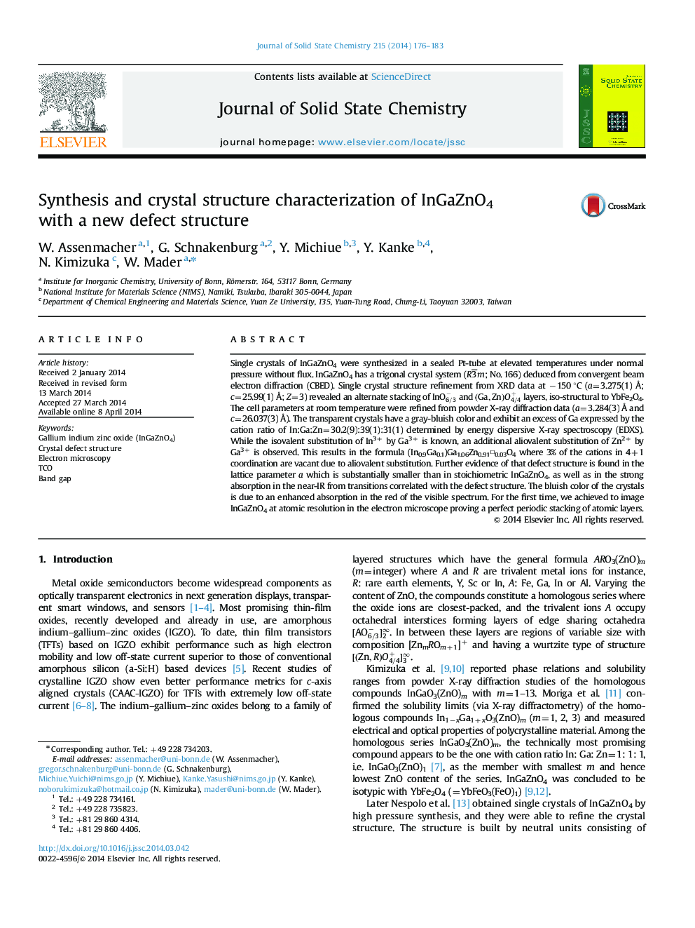 Synthesis and crystal structure characterization of InGaZnO4 with a new defect structure