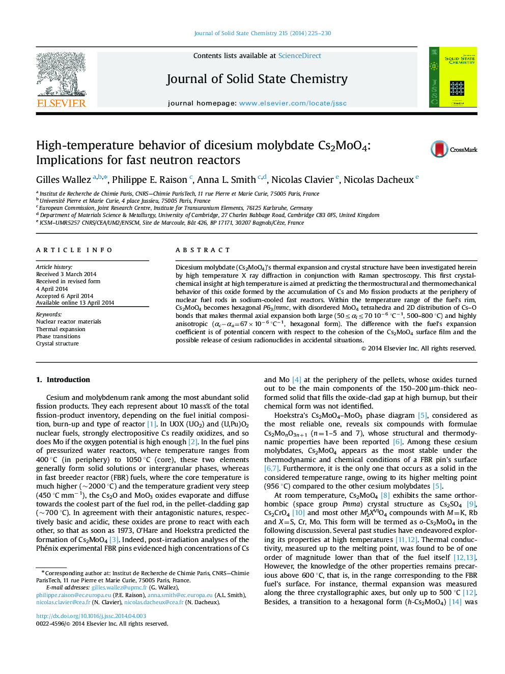 High-temperature behavior of dicesium molybdate Cs2MoO4: Implications for fast neutron reactors