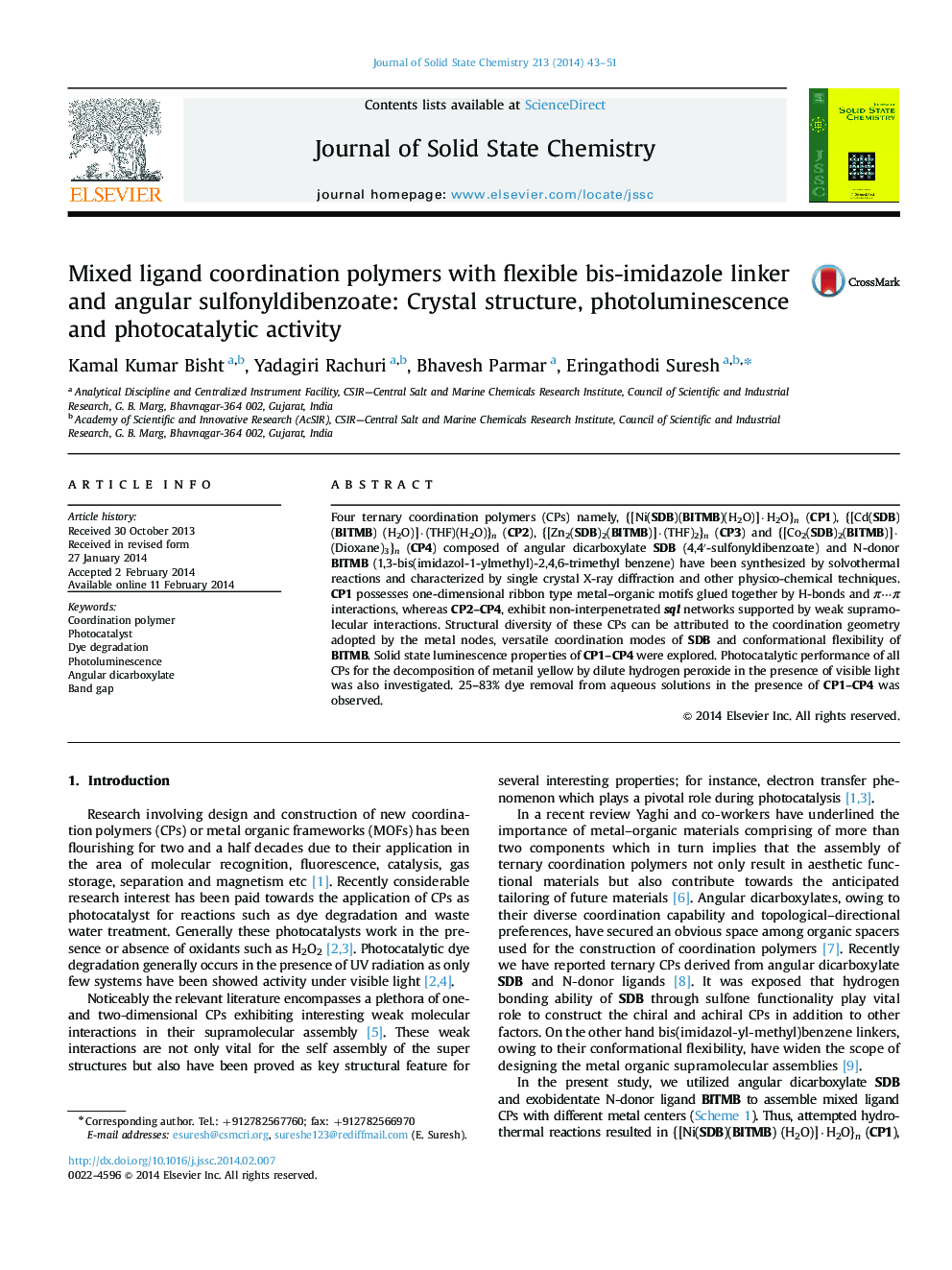 Mixed ligand coordination polymers with flexible bis-imidazole linker and angular sulfonyldibenzoate: Crystal structure, photoluminescence and photocatalytic activity