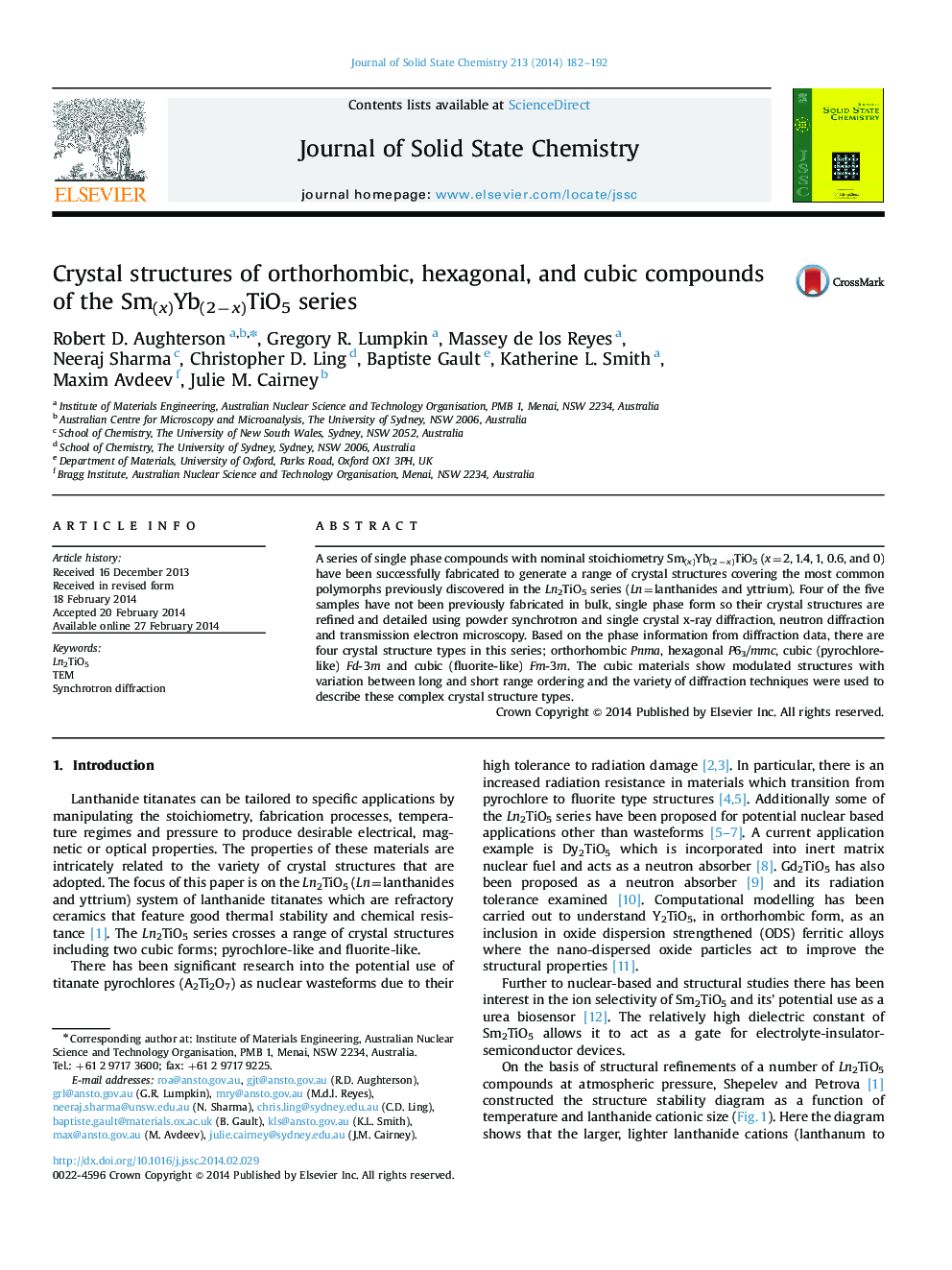 Crystal structures of orthorhombic, hexagonal, and cubic compounds of the Sm(x)Yb(2âx)TiO5 series