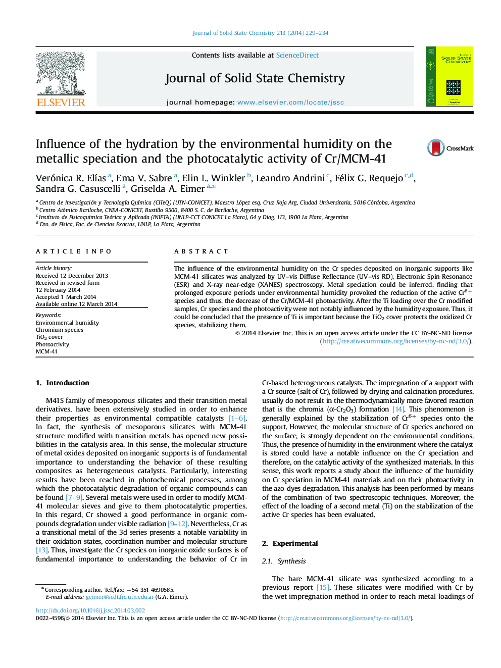 Influence of the hydration by the environmental humidity on the metallic speciation and the photocatalytic activity of Cr/MCM-41