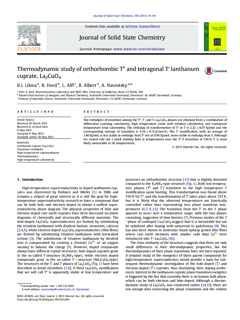 Thermodynamic study of orthorhombic Tx and tetragonal Tâ² lanthanum cuprate, La2CuO4