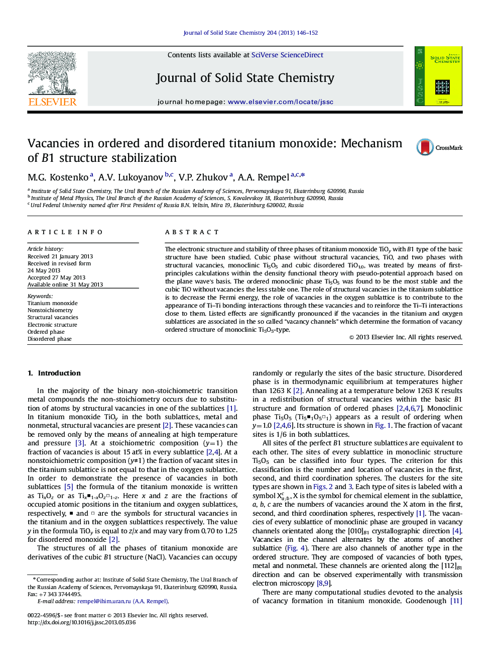 Vacancies in ordered and disordered titanium monoxide: Mechanism of B1 structure stabilization