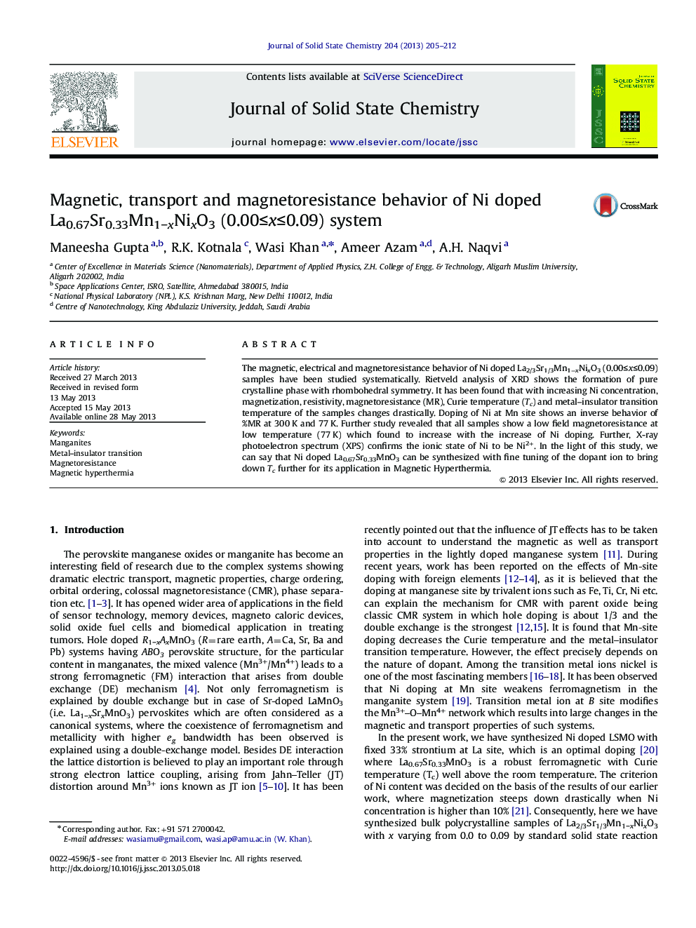 Magnetic, transport and magnetoresistance behavior of Ni doped La0.67Sr0.33Mn1âxNixO3 (0.00â¤xâ¤0.09) system