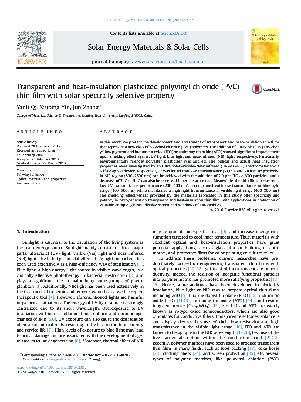 Transparent and heat-insulation plasticized polyvinyl chloride (PVC) thin film with solar spectrally selective property