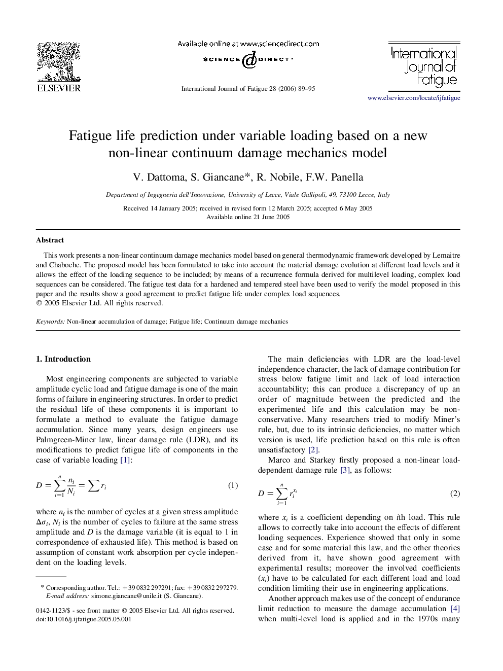 Fatigue life prediction under variable loading based on a new non-linear continuum damage mechanics model