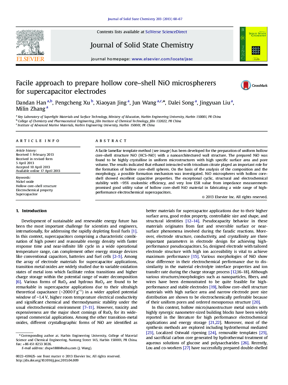 Facile approach to prepare hollow core-shell NiO microspherers for supercapacitor electrodes