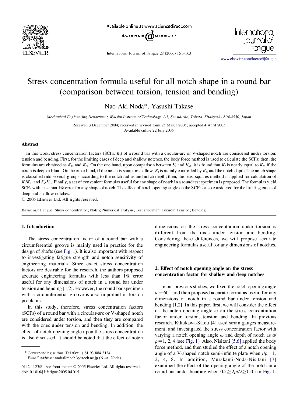 Stress concentration formula useful for all notch shape in a round bar (comparison between torsion, tension and bending)