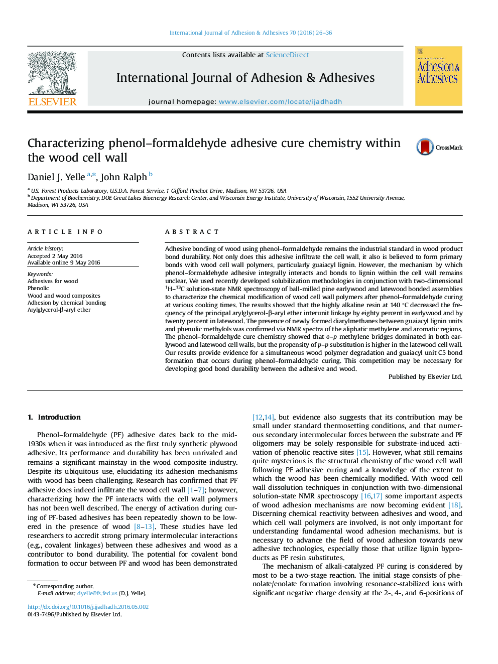 Characterizing phenol–formaldehyde adhesive cure chemistry within the wood cell wall