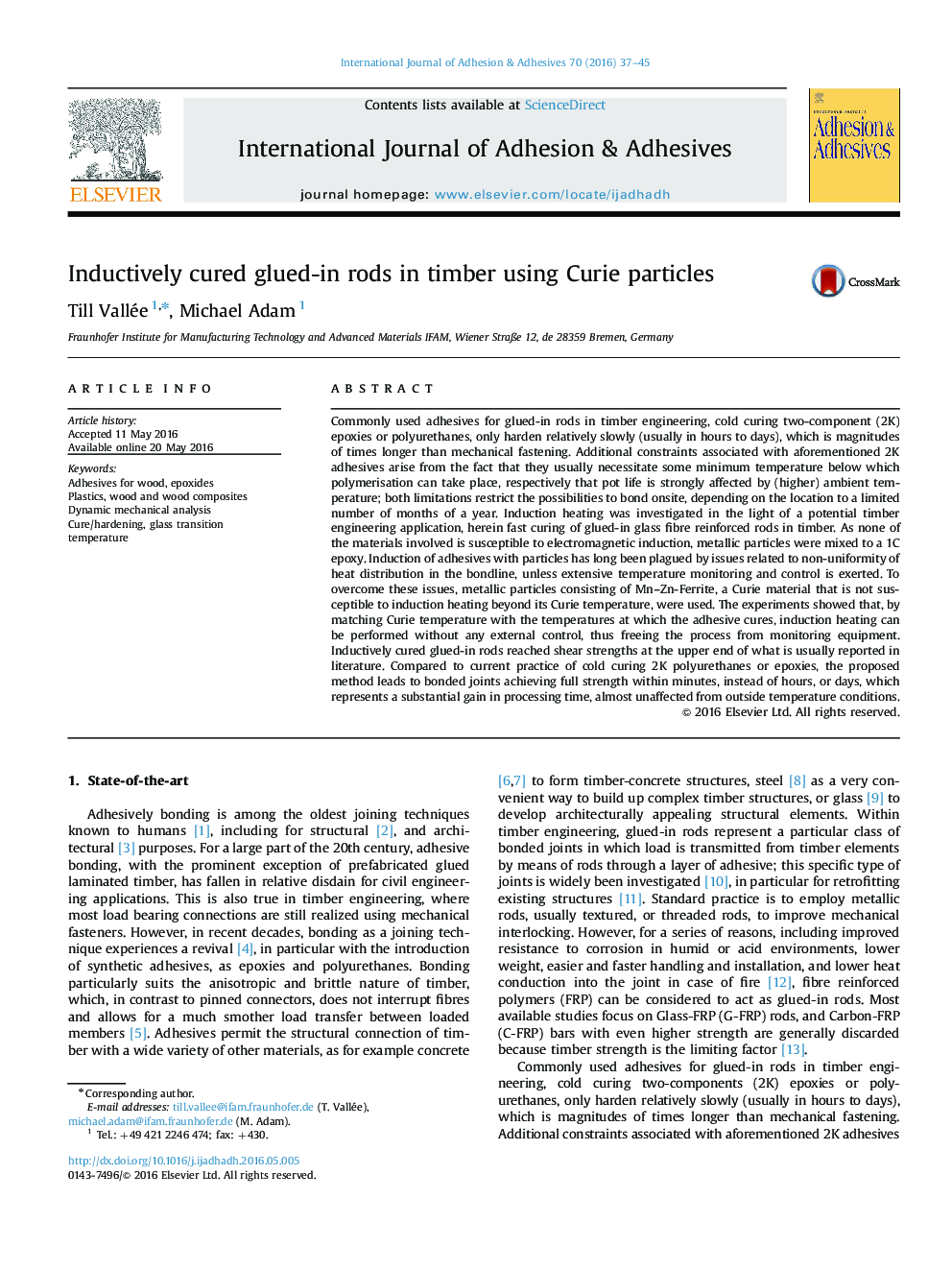 Inductively cured glued-in rods in timber using Curie particles