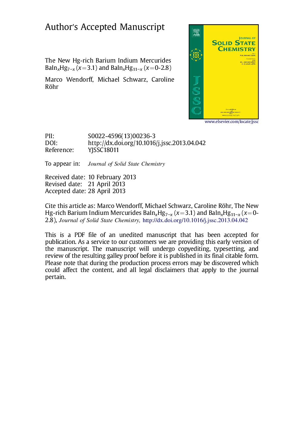 The new Hg-rich barium indium mercurides BaInxHg7âx (x=3.1) and BaInxHg11âx (x=0-2.8)