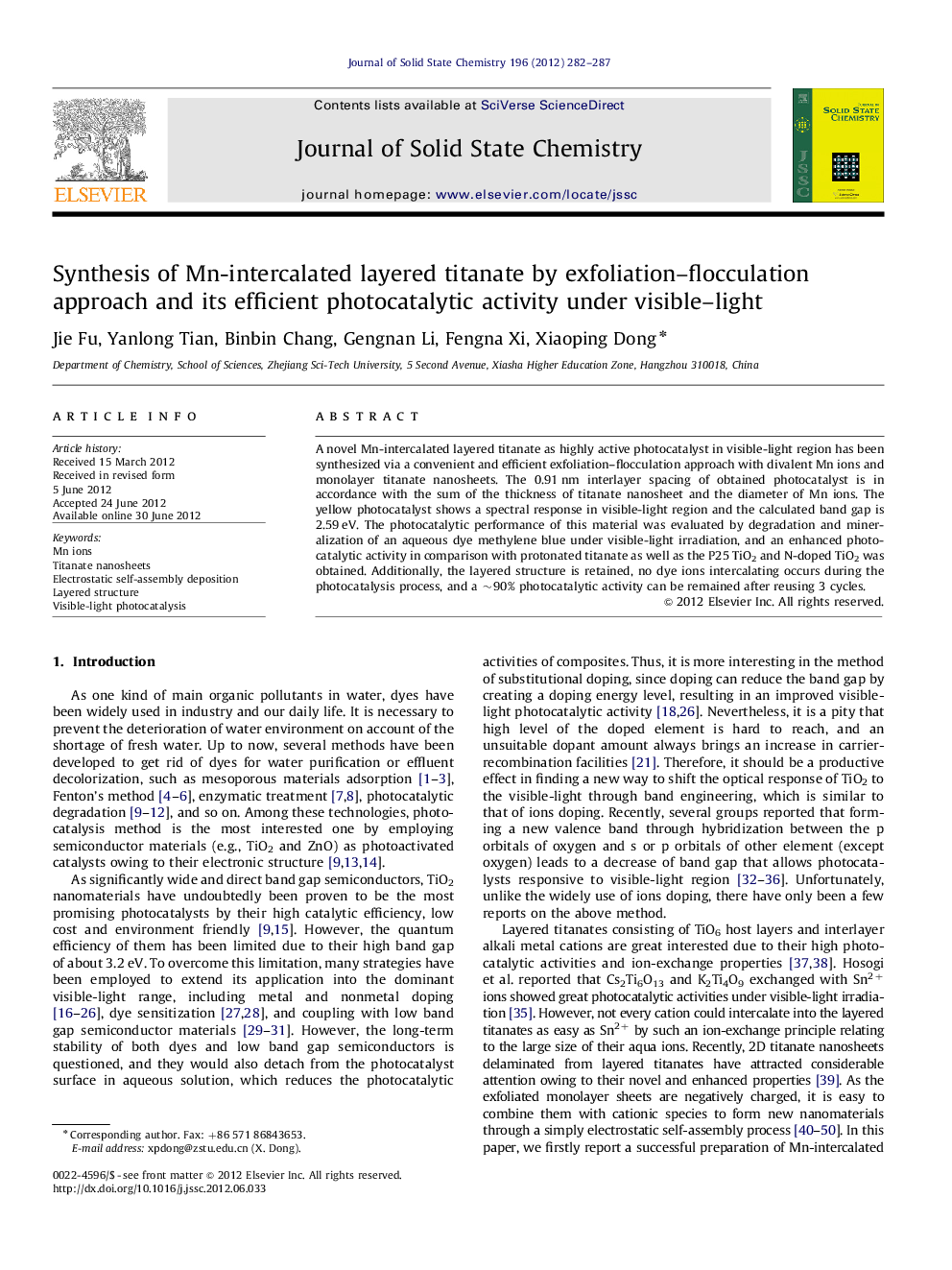 Synthesis of Mn-intercalated layered titanate by exfoliation-flocculation approach and its efficient photocatalytic activity under visible-light