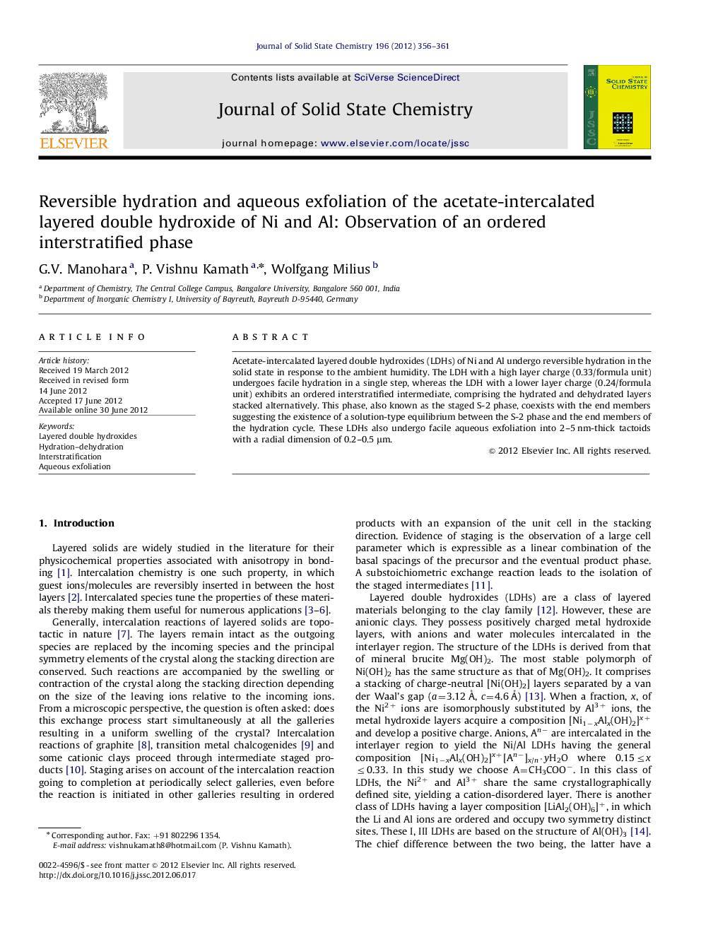 Reversible hydration and aqueous exfoliation of the acetate-intercalated layered double hydroxide of Ni and Al: Observation of an ordered interstratified phase