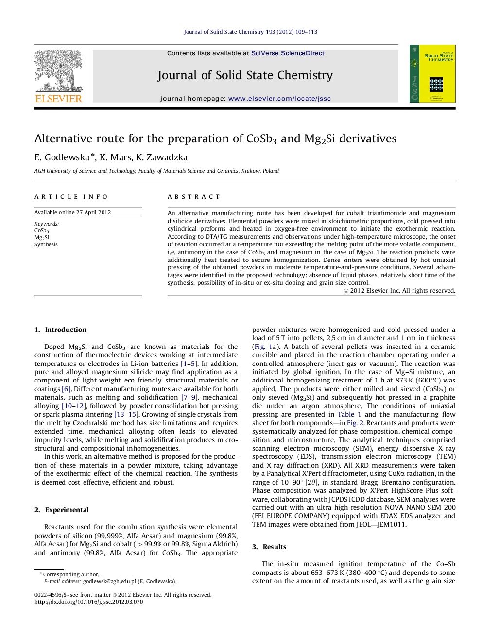 Alternative route for the preparation of CoSb3 and Mg2Si derivatives