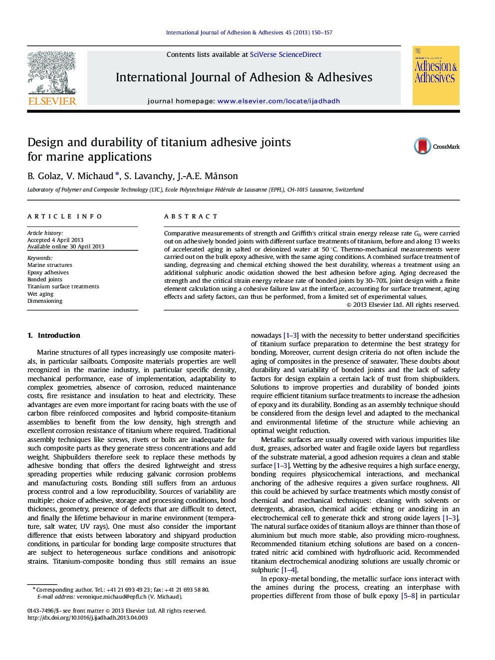 Design and durability of titanium adhesive joints for marine applications