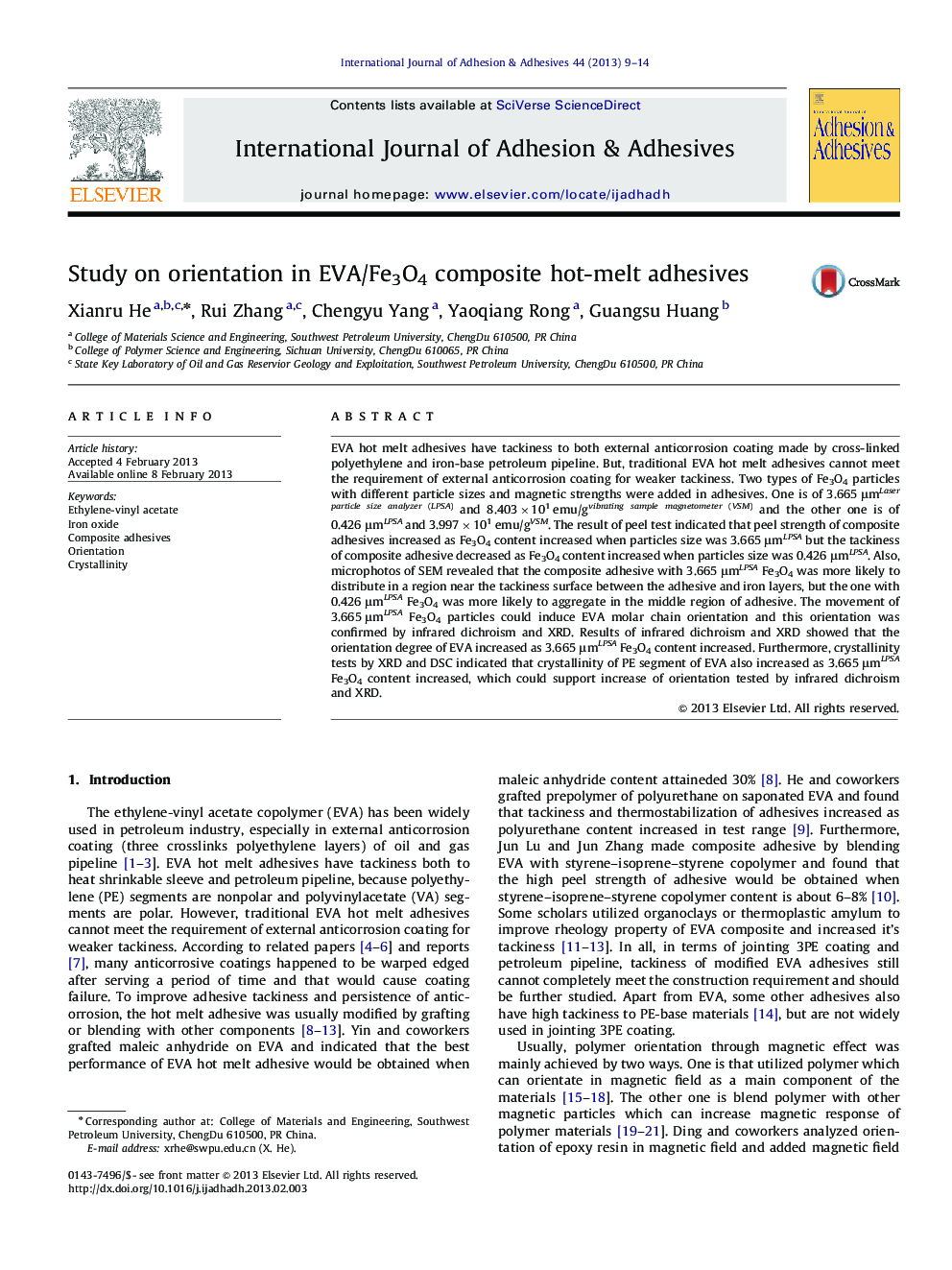 Study on orientation in EVA/Fe3O4 composite hot-melt adhesives