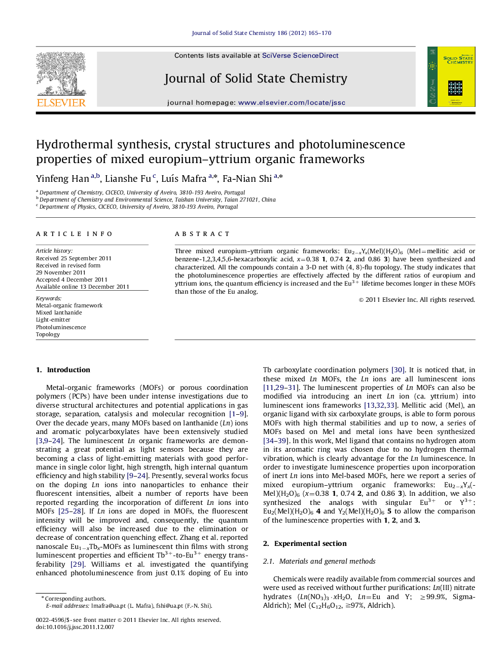 Hydrothermal synthesis, crystal structures and photoluminescence properties of mixed europium-yttrium organic frameworks