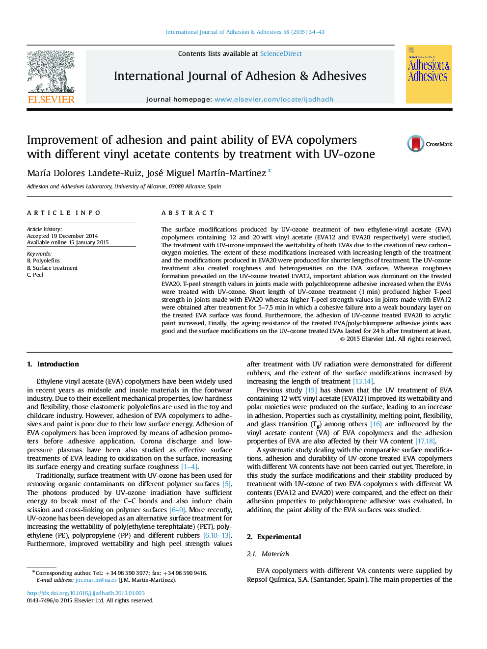 Improvement of adhesion and paint ability of EVA copolymers with different vinyl acetate contents by treatment with UV-ozone