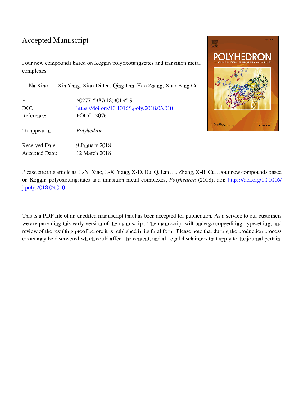 Four new compounds based on Keggin polyoxotungstates and transition metal complexes